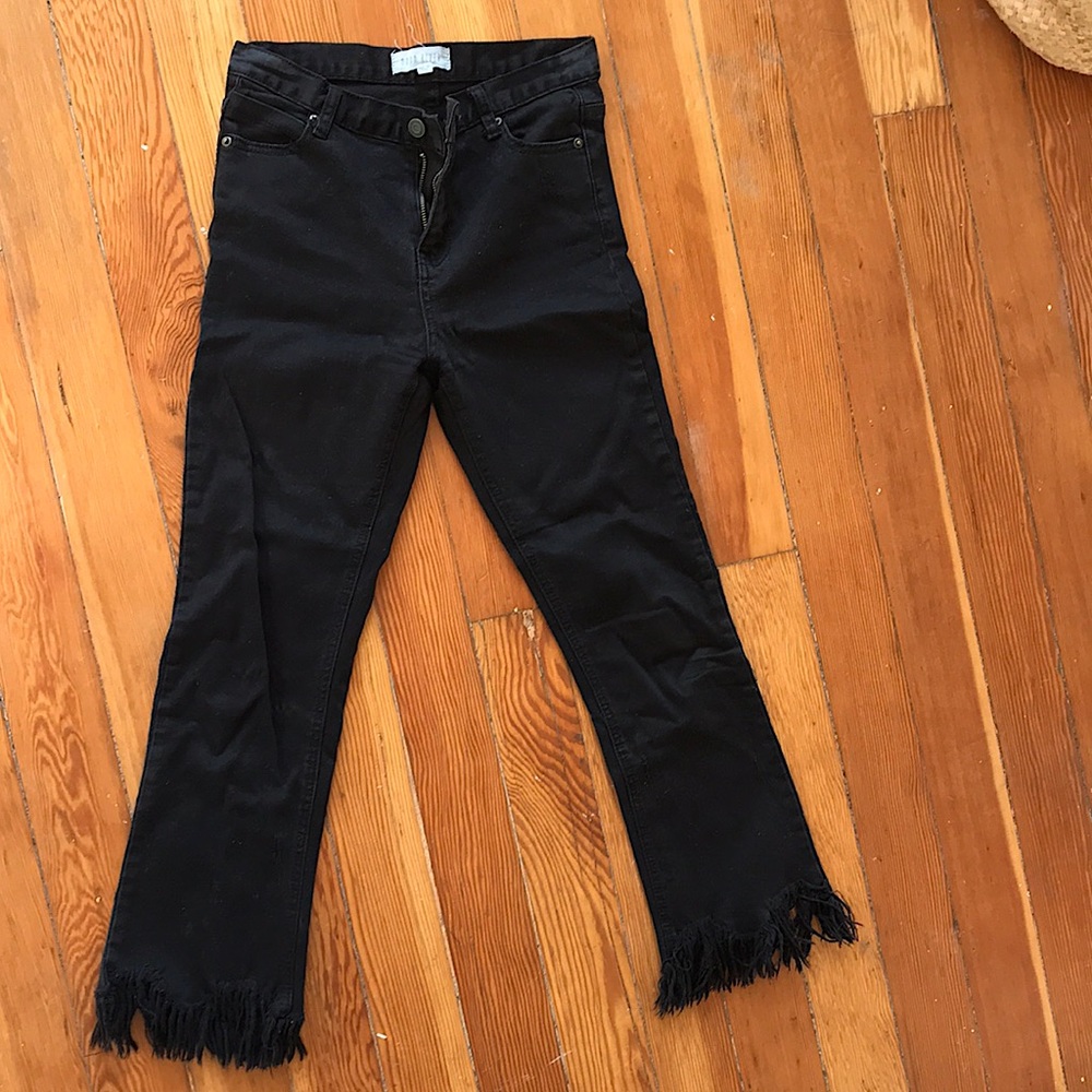 Black Jeans - Ankle Crop - Frayed Flare